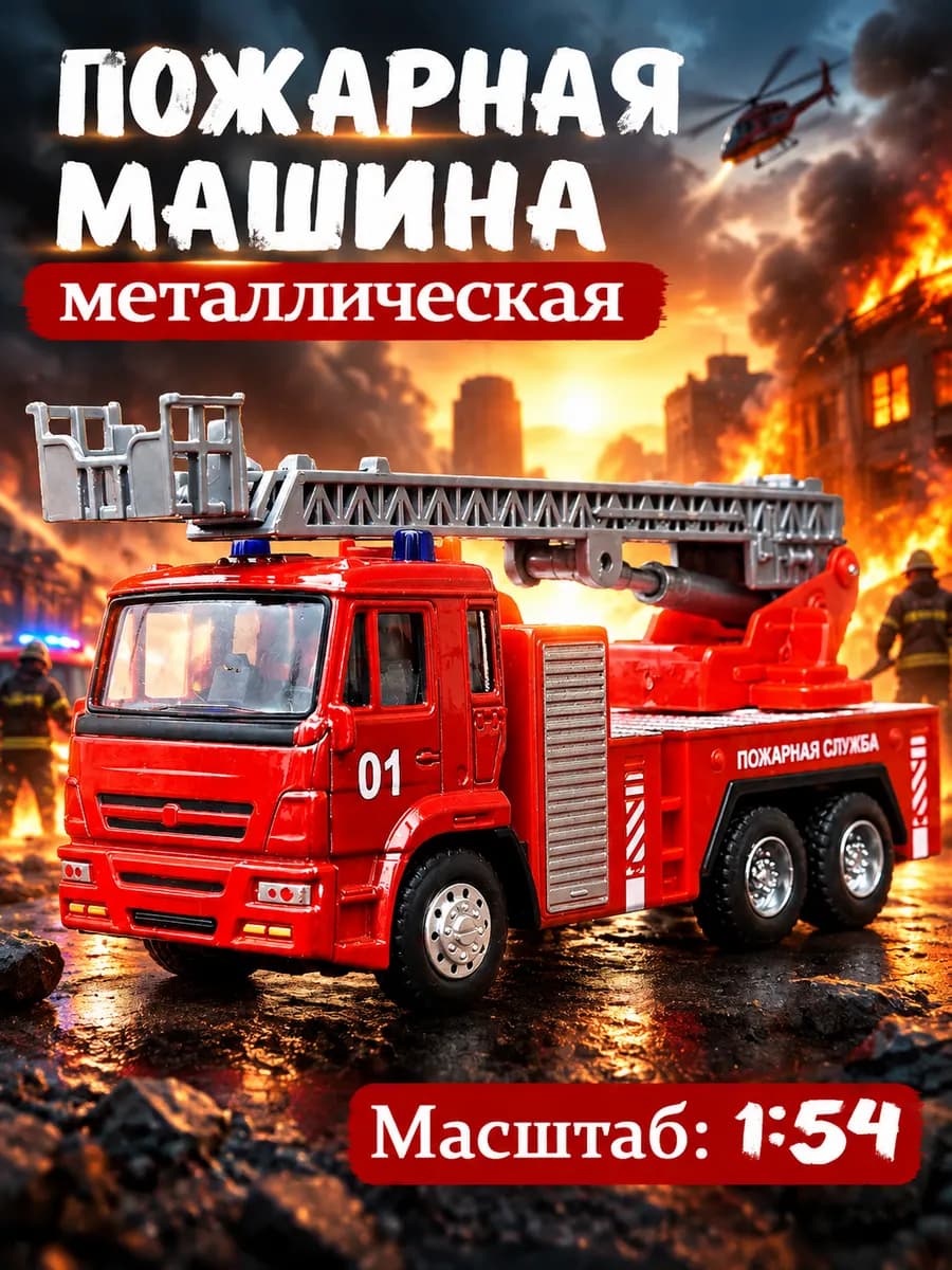 Машинка детская игрушечная пожарная металлическая