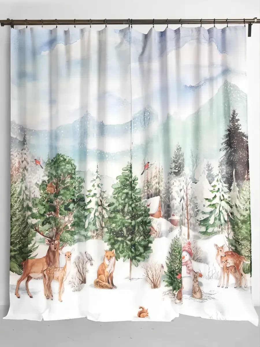 Новогодние шторы длинные на кухню 145х260 см 2 шт