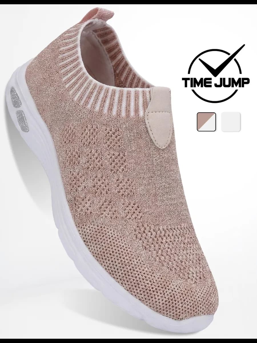 Слипоны женские бежевые текстильные для фитнеса