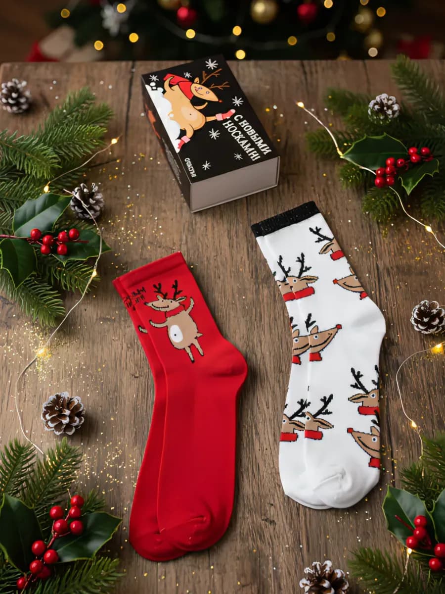 Носки новогодние с принтом, подарок на новый год 2026