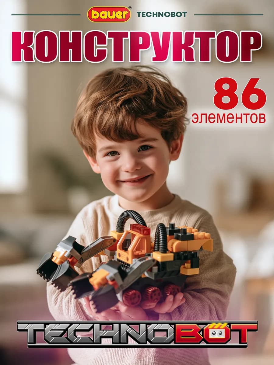 Детский конструктор Technobot Большой робот и пилот. Желтый