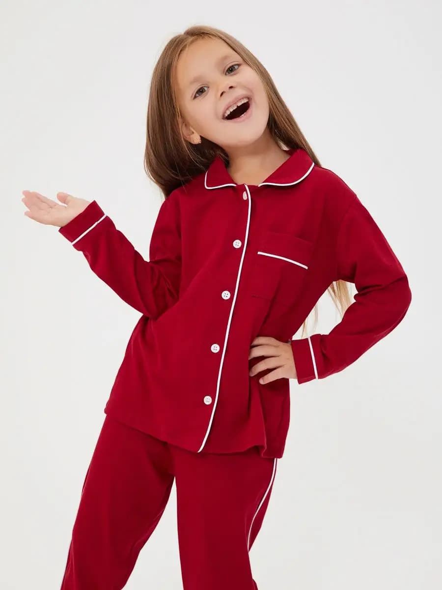 Пижама детская с брюками на пуговицах новогодняя