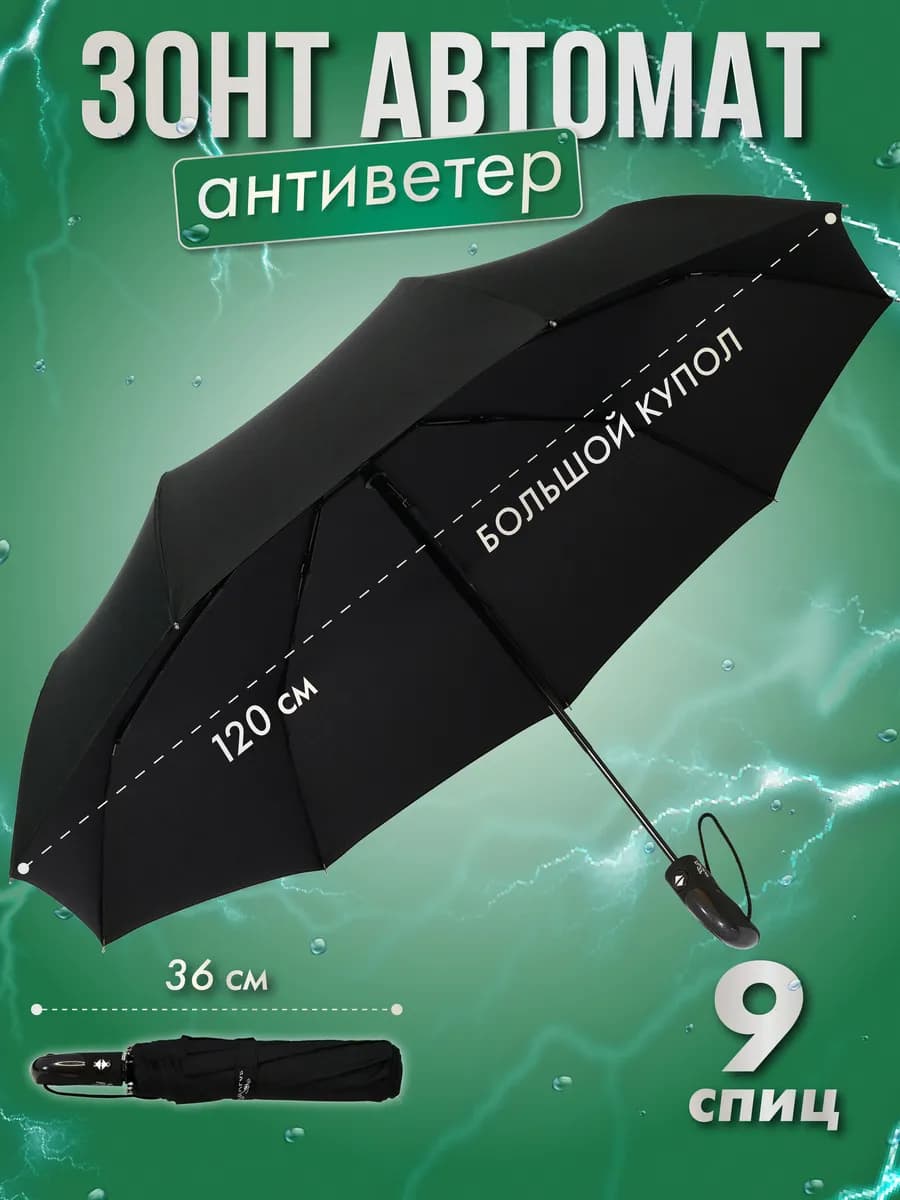 Зонт автомат черный большой купол