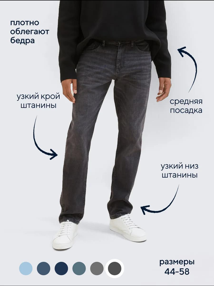 Джинсы мужские зауженные базовые классические