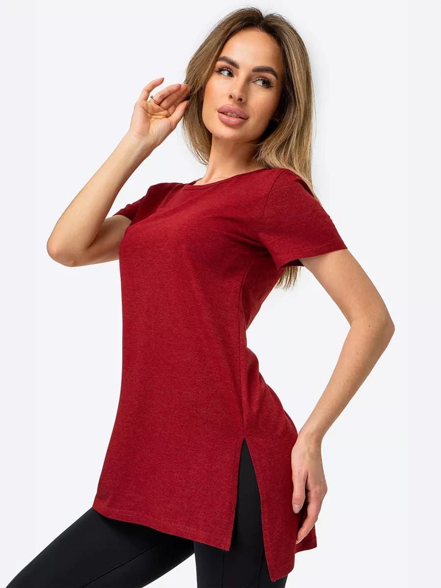 Футболка туника с разрезами удлиненная однотонная хлопок