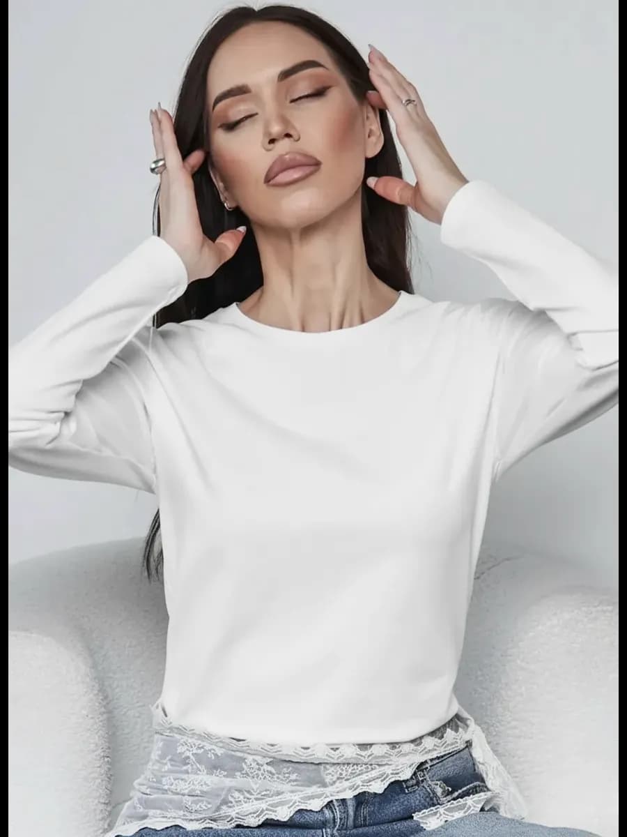 Лонгслив белый длинный рукав хлопок