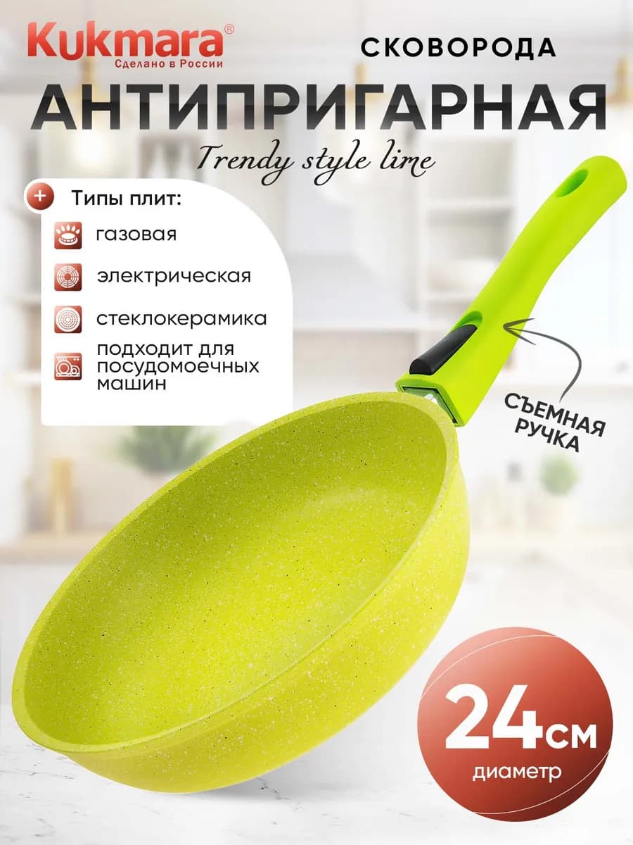 Сковорода антипригарная глубокая 24 см съемная ручка