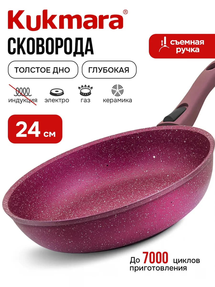 Сковорода антипригарная глубокая 24 см съемная ручка