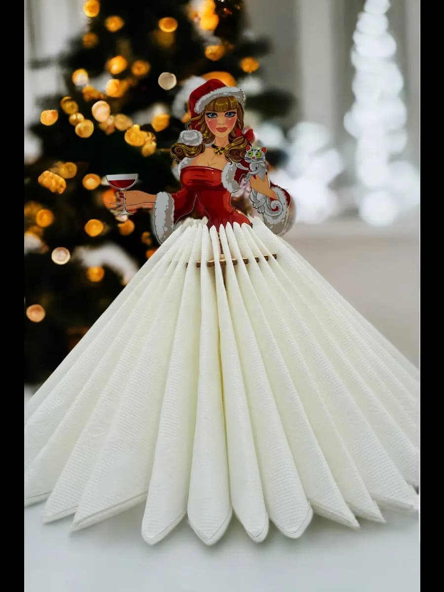 Салфетница на стол новогодняя с котиком