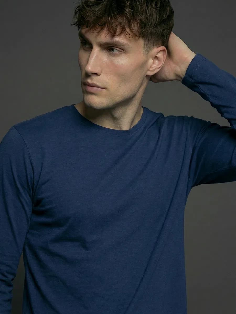 Лонгслив синий футболка с длинным рукавом хлопок