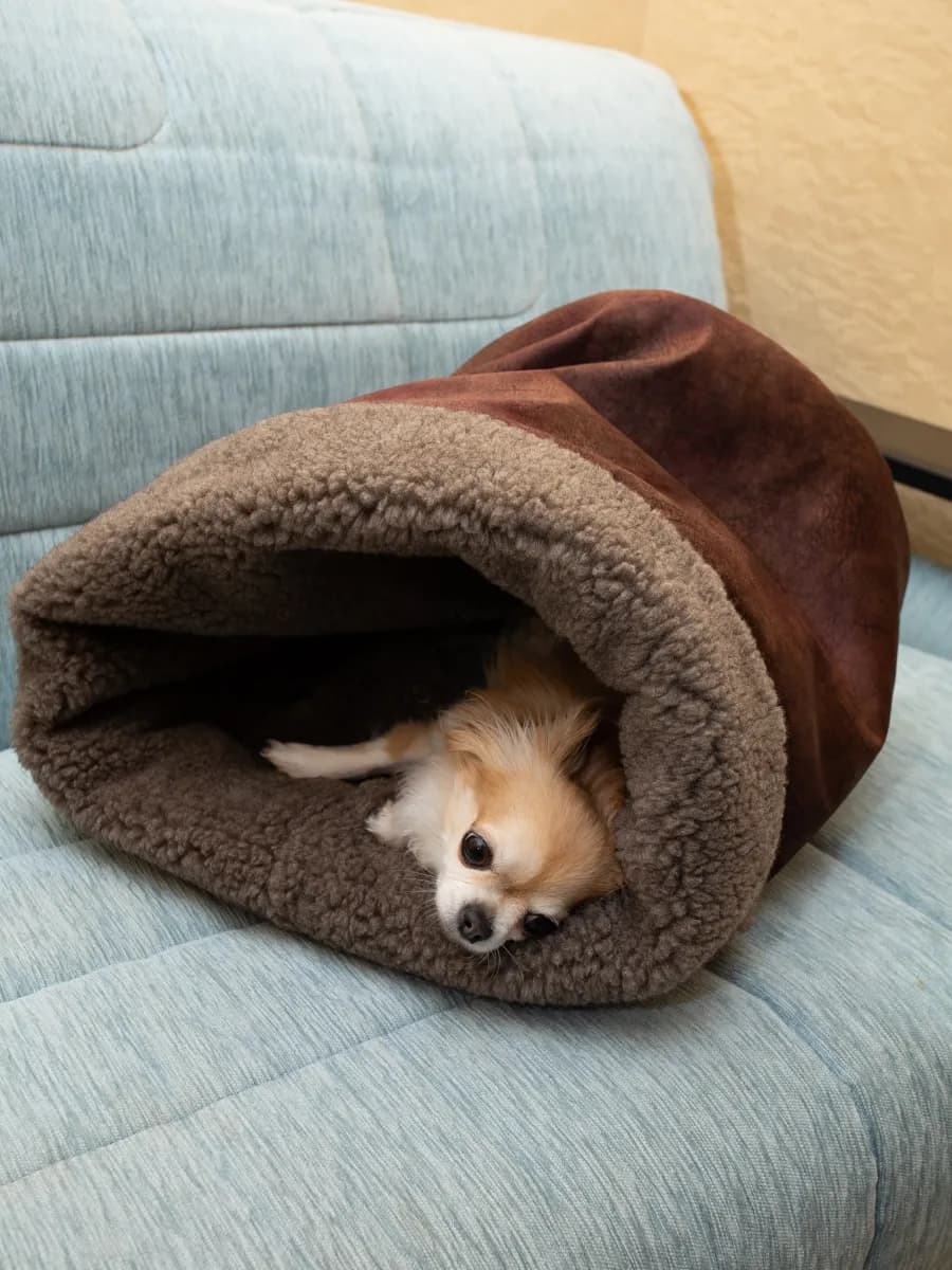 Домик для кошек и собак Нора с овчиной 50 см лежанка тоннель