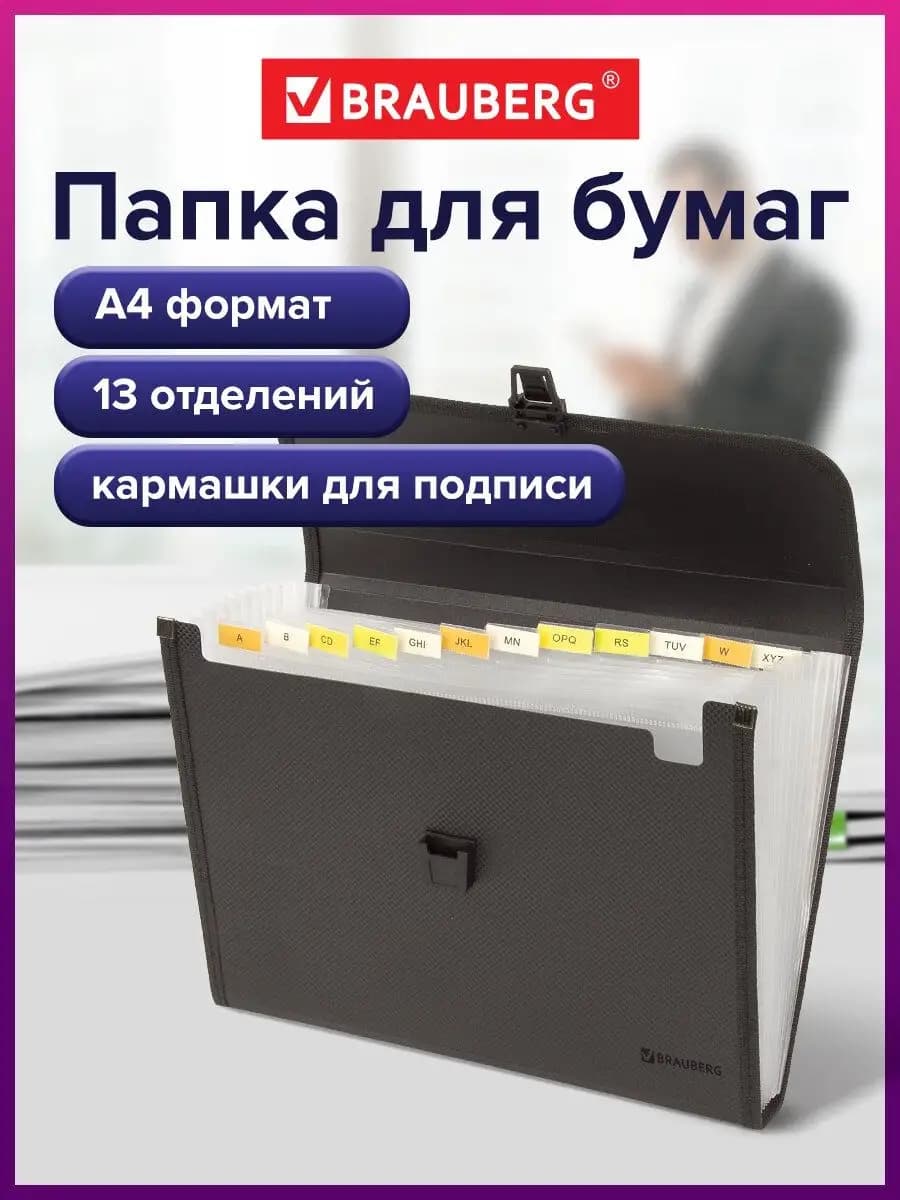 Папка для бумаг и документов с замком 13 отделений A4