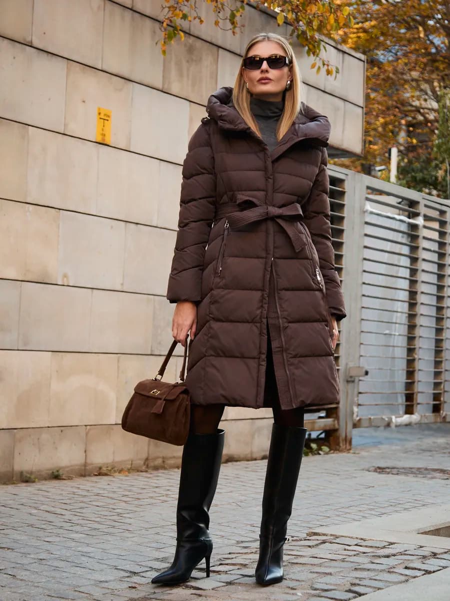 Пуховик зимний длинный пальто с капюшоном - фото 1