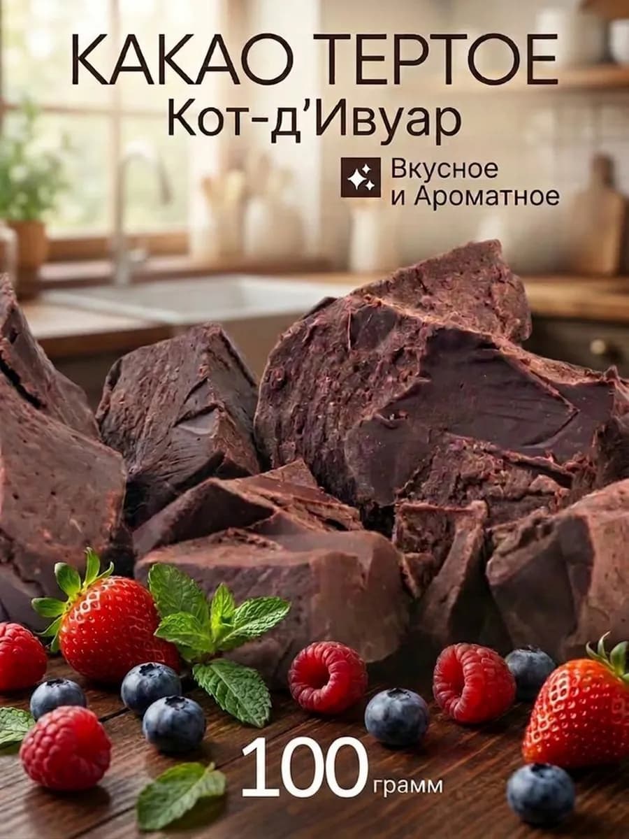 Какао тёртое натуральное кусковое без сахара 100 гр