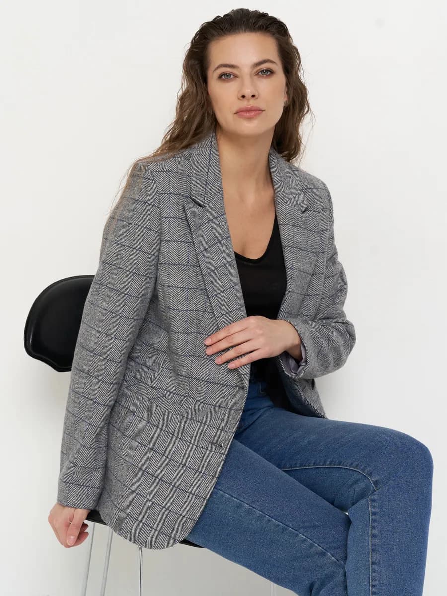 Жакет теплый в клетку больших размеров