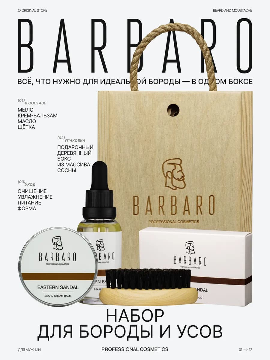 Набор для ухода за мужской бородой подарочный 4 в 1