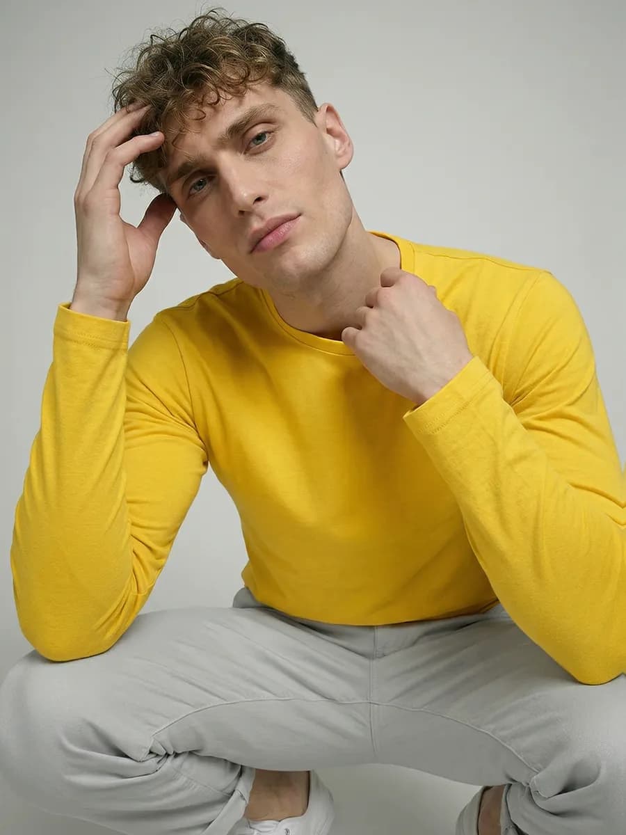 Лонгслив желтый футболка с длинным рукавом хлопок