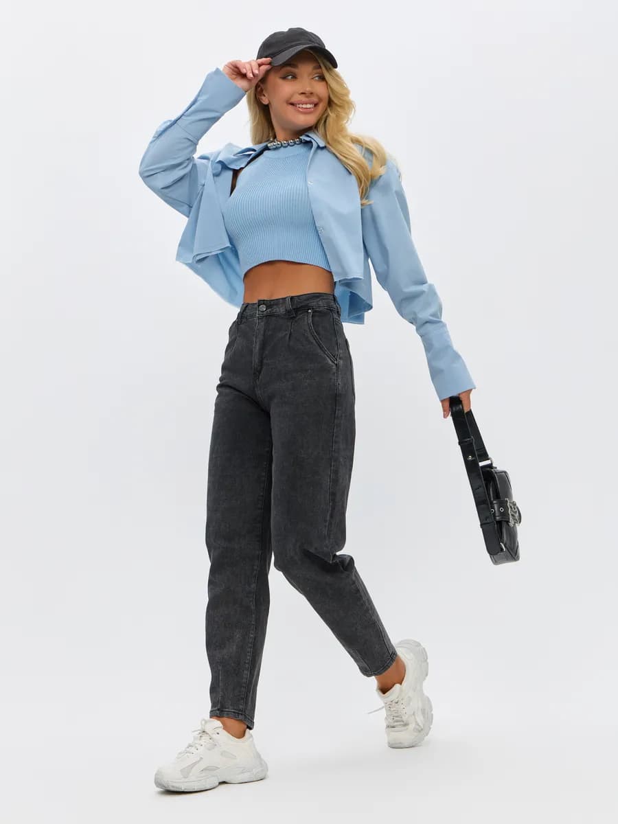 Джинсы бананы мом высокая посадка mom