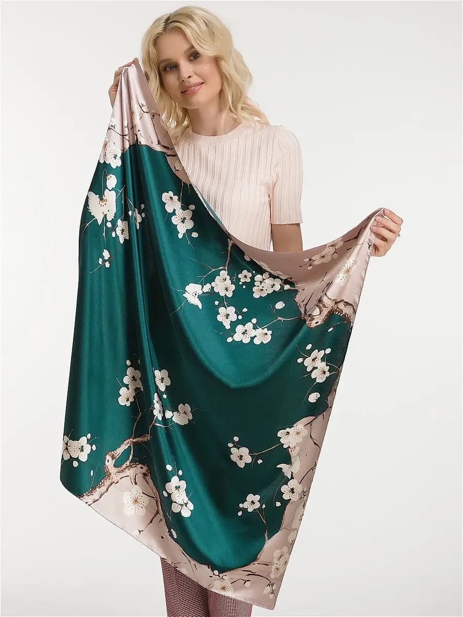 Платок шелковый косынка на голову - фото 1