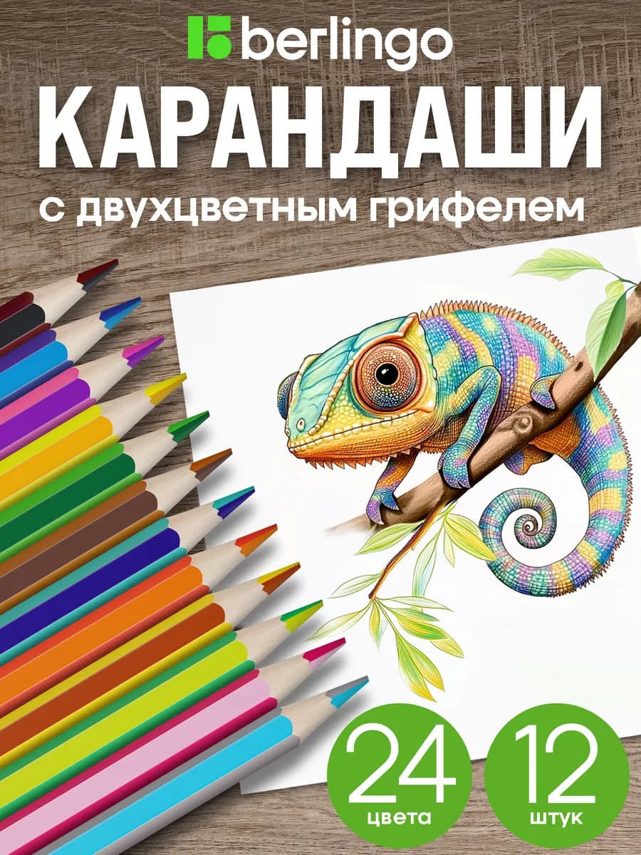 Карандаши цветные для школы, 24 цвета, 12 шт разноцветные