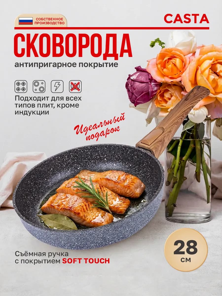 Сковорода антипригарная 28 см со съемной ручкой