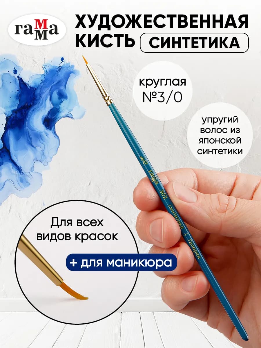 Кисть тонкая для рисования №3 0 круглая синтетика