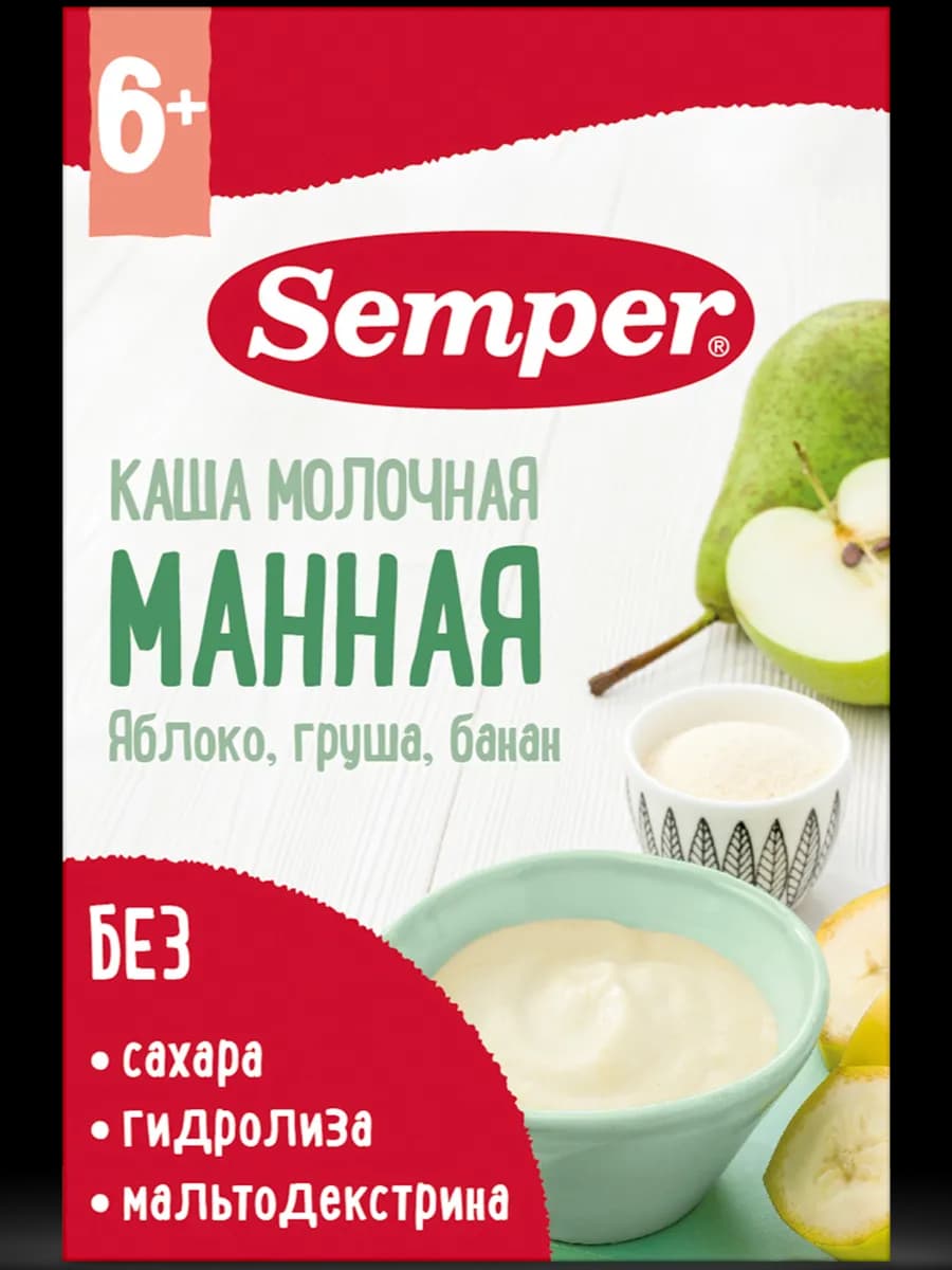 Каша детская молочная Манная яблоко груша банан 6 мес 180 г