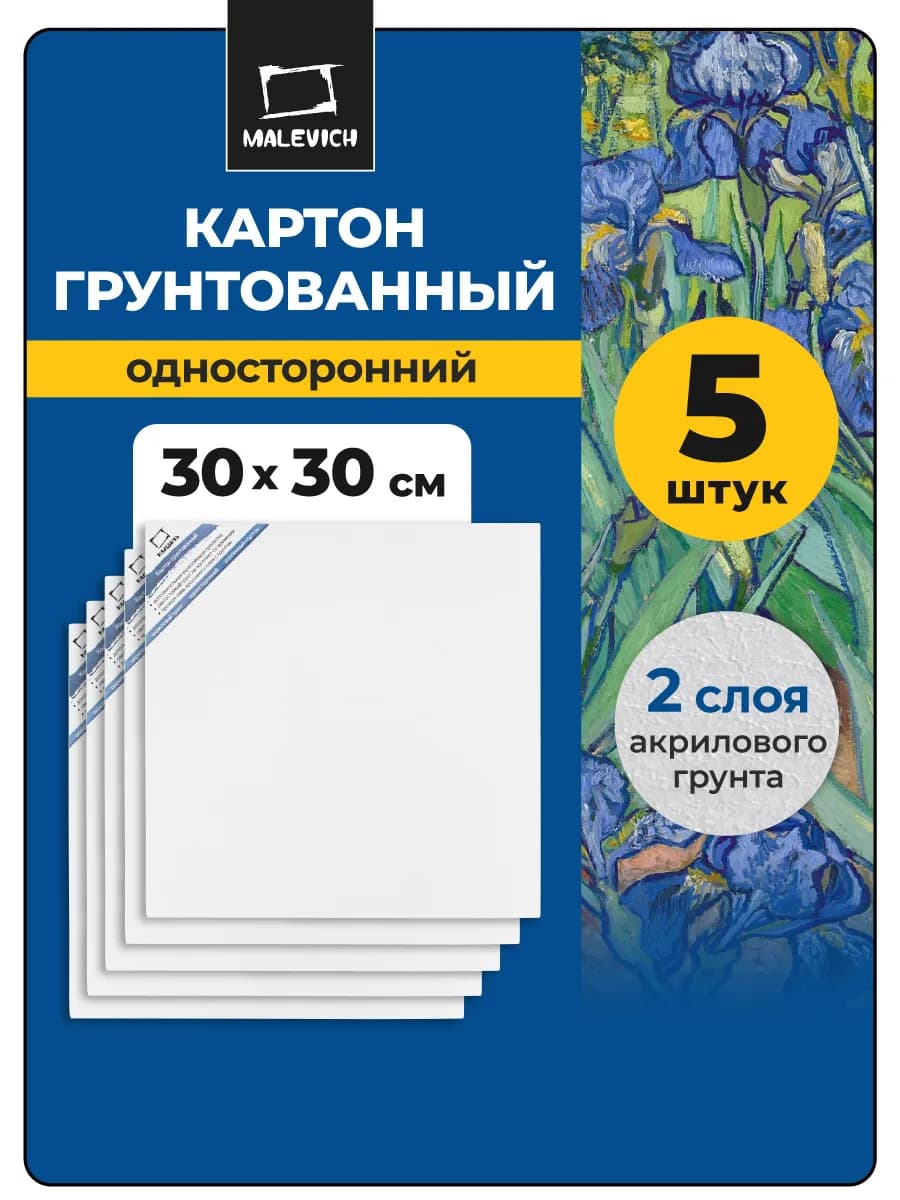 Набор картон белый грунтованный 30х30см, 5шт