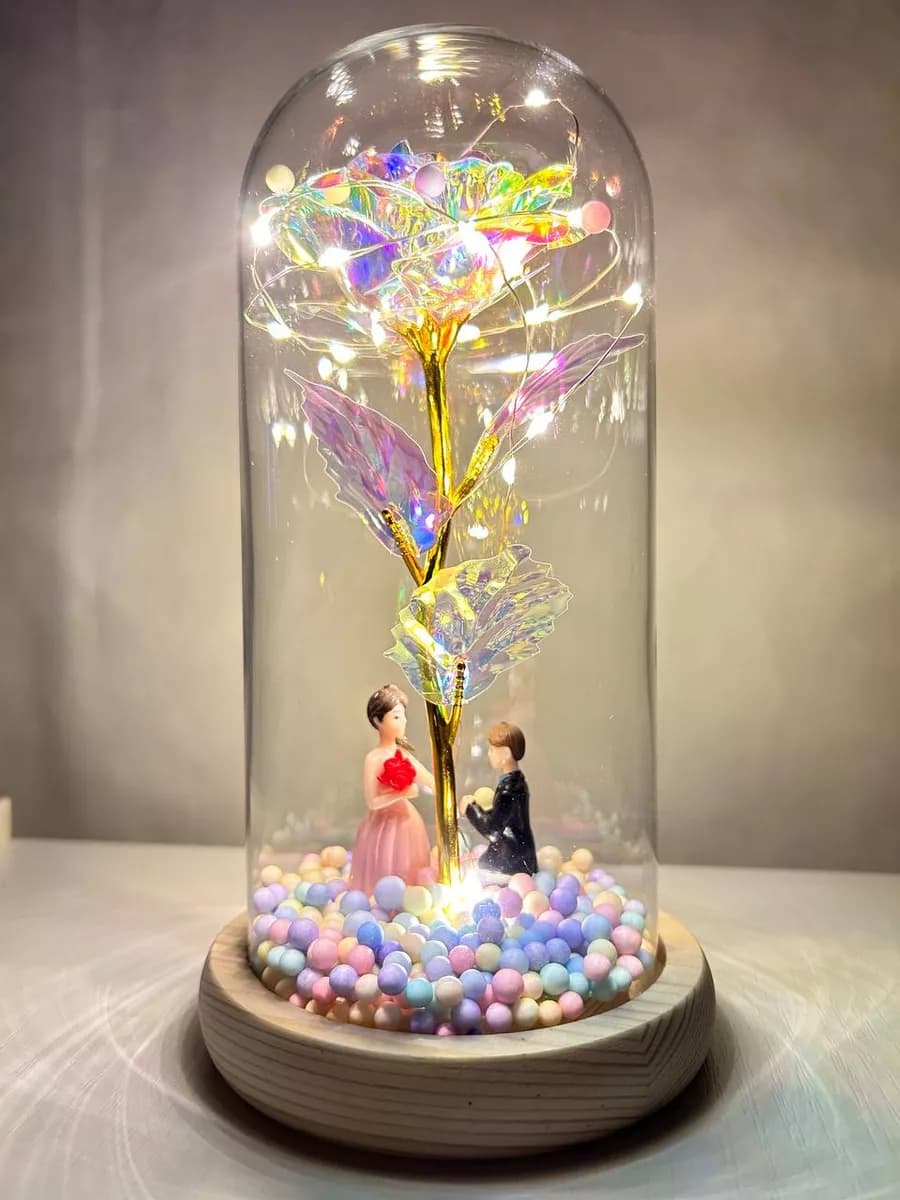 Ночник светильник светодиодный стеклянный Роза в колбе