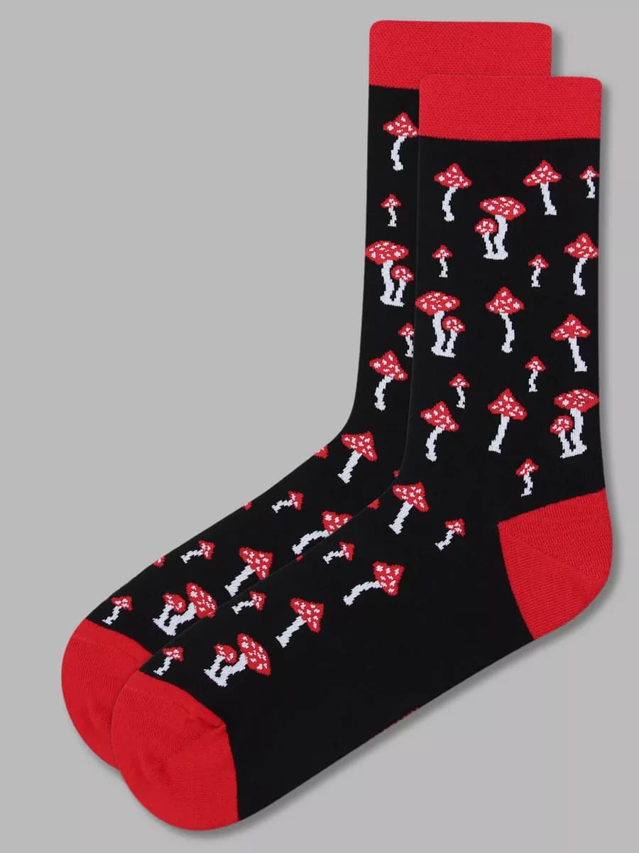 Высокие прикольные носки с принтом и рисунком грибами 1 пара