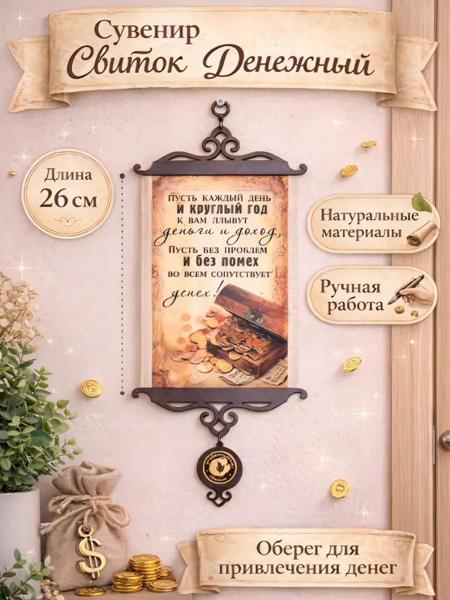 Сувенир свиток "Пусть липнут деньги"