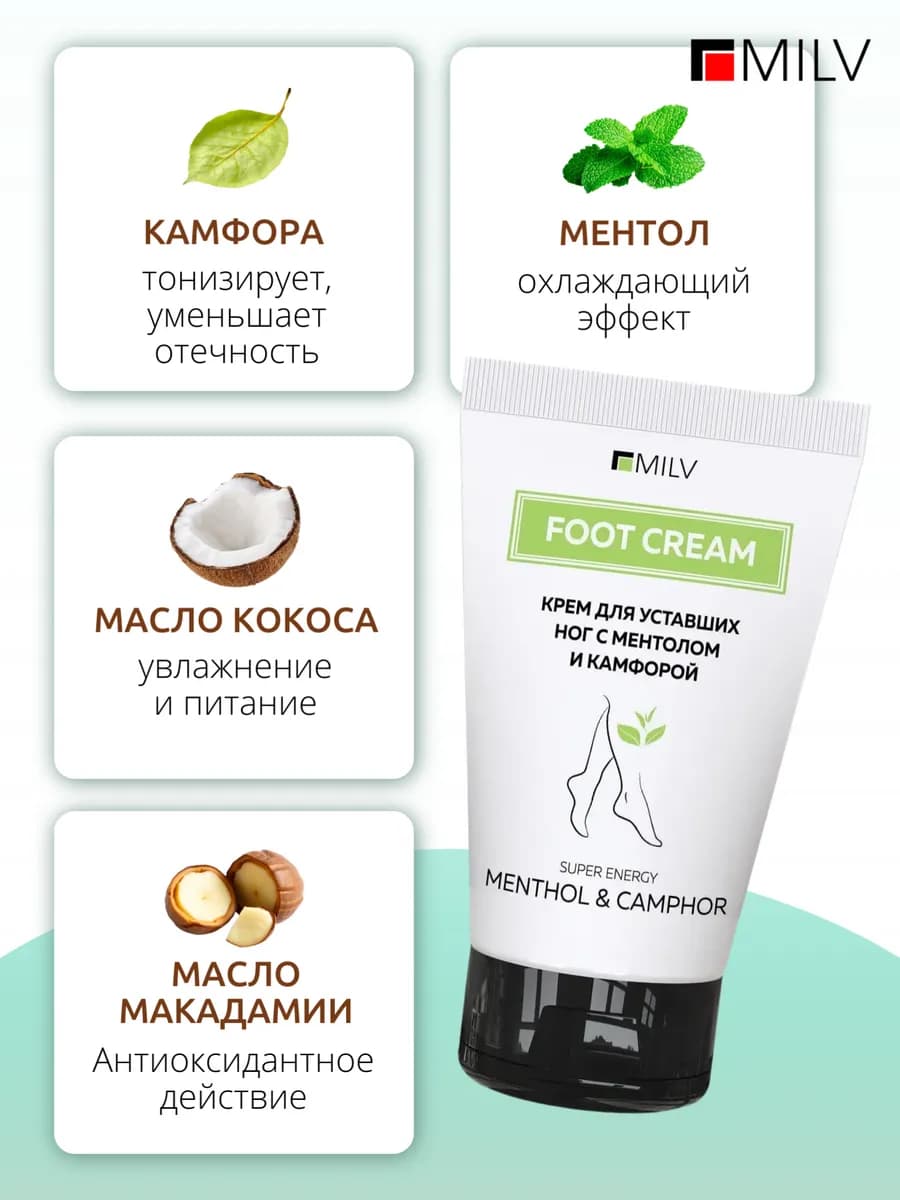 Крем для уставших ног с ментолом и камфорой