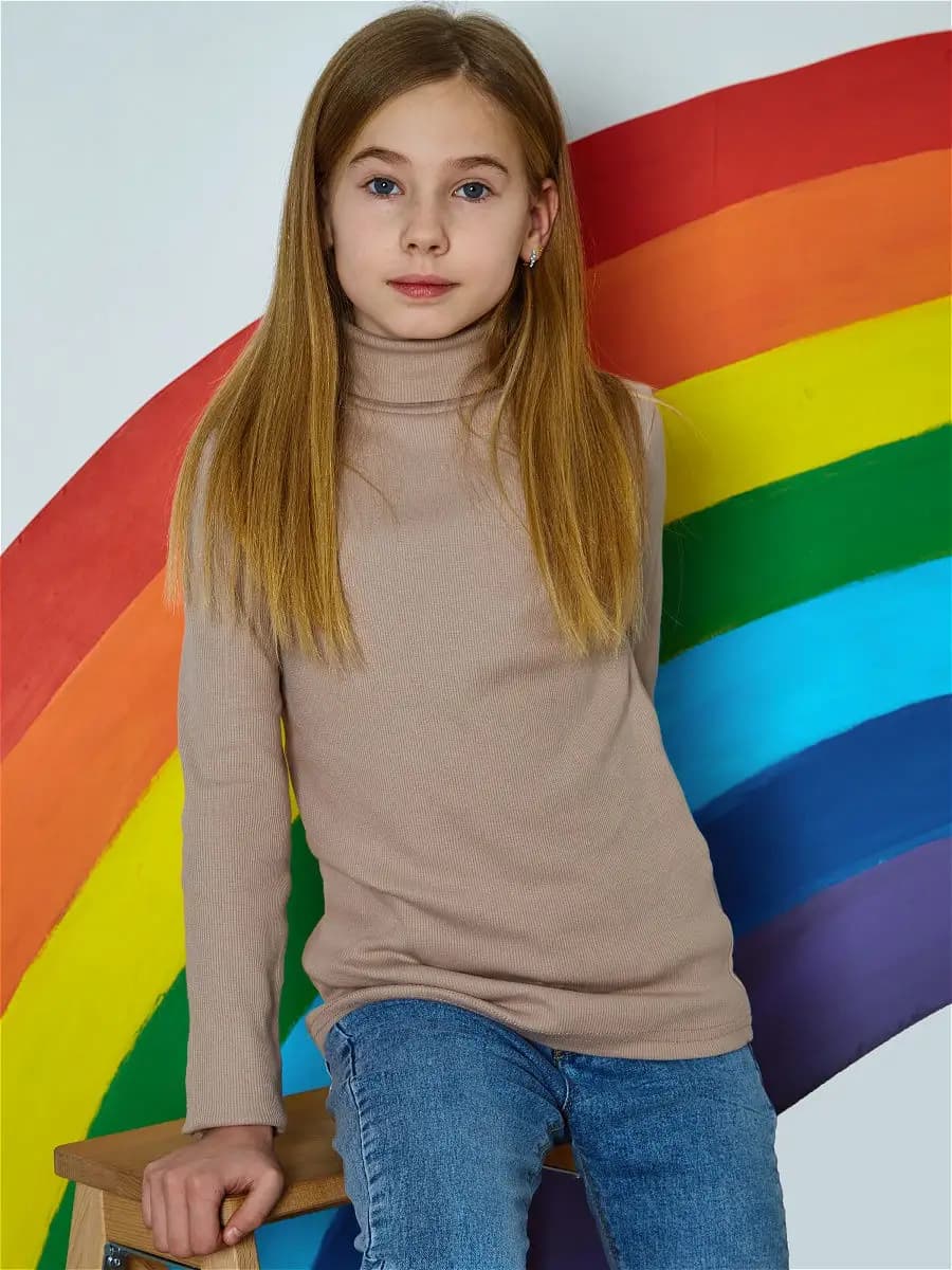 Водолазка детская для девочки в рубчик с горлом в школу