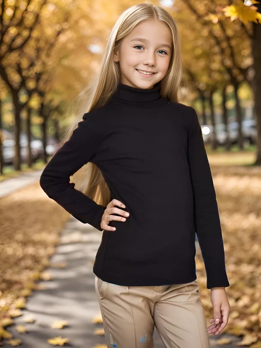 Водолазка детская для девочки в рубчик с горлом в школу