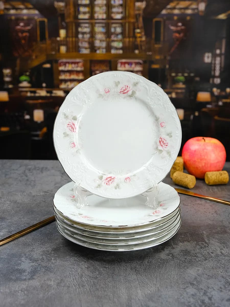 Тарелки Серая роза с платиновой каймой 17 см 6 шт