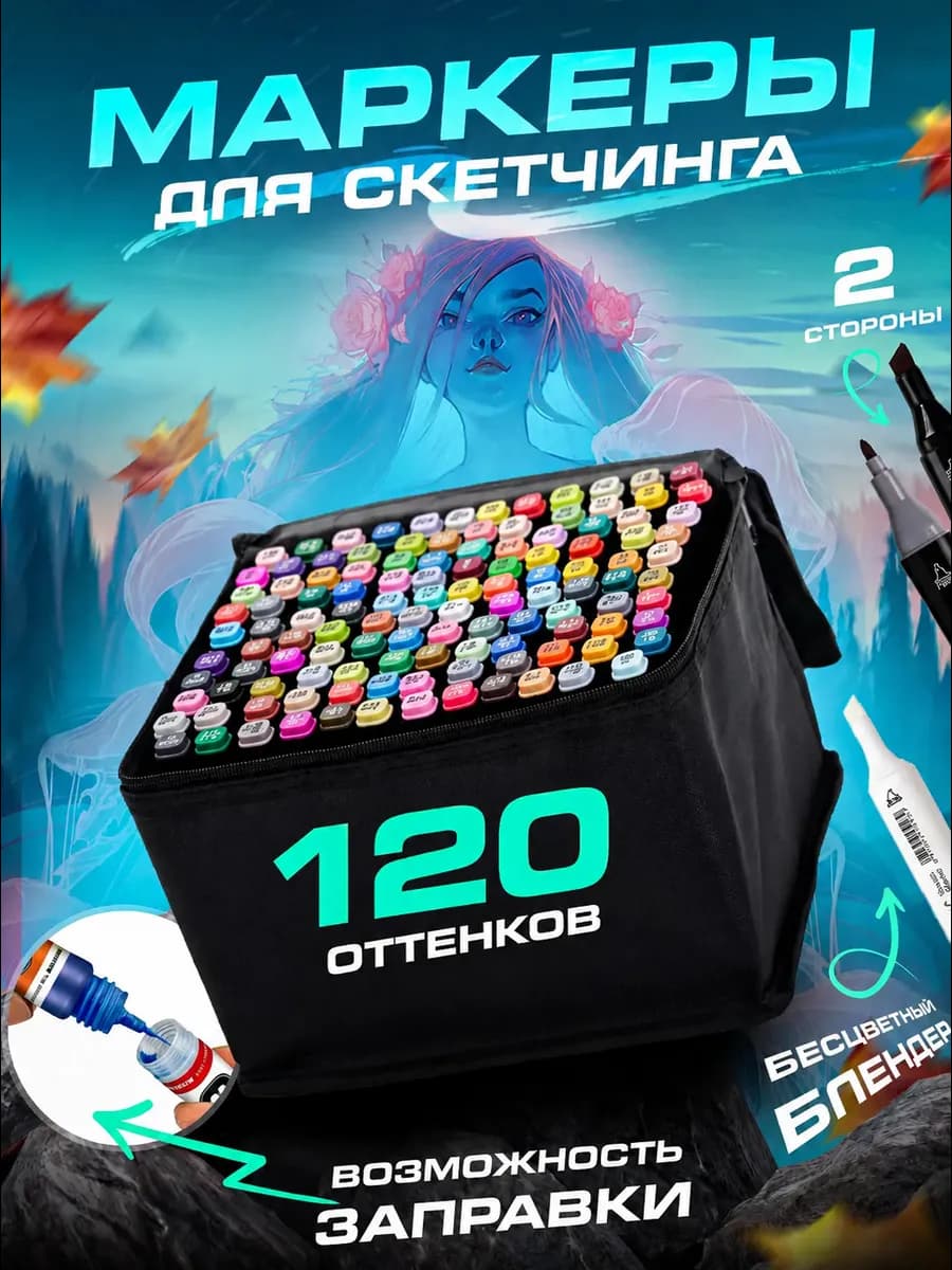 Маркеры для скетчинга набор, 120 цветов