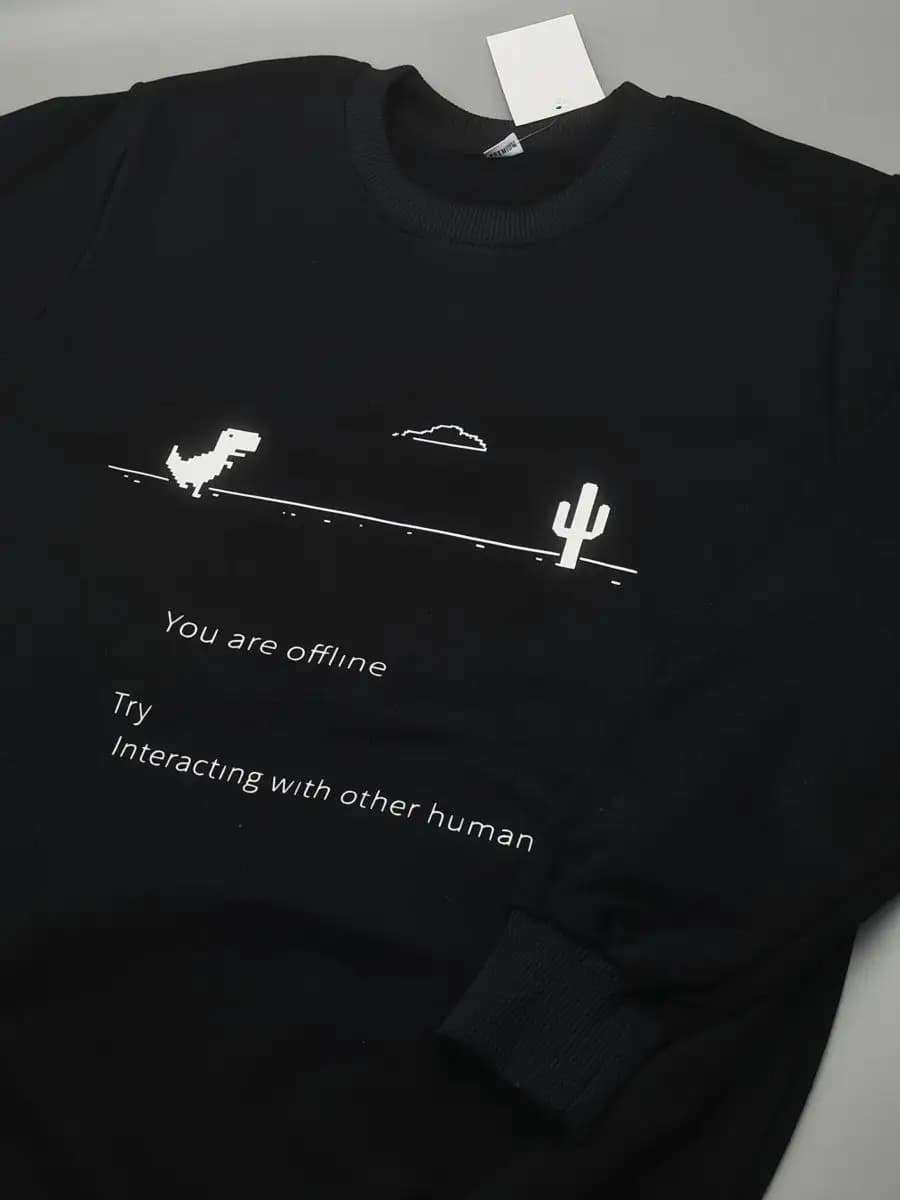 Свитшот черный толстовка с динозавриком You are offline