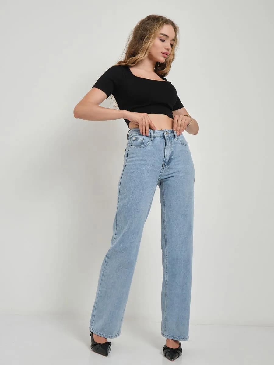 Джинсы широкие высокая посадка прямые трубы палаццо