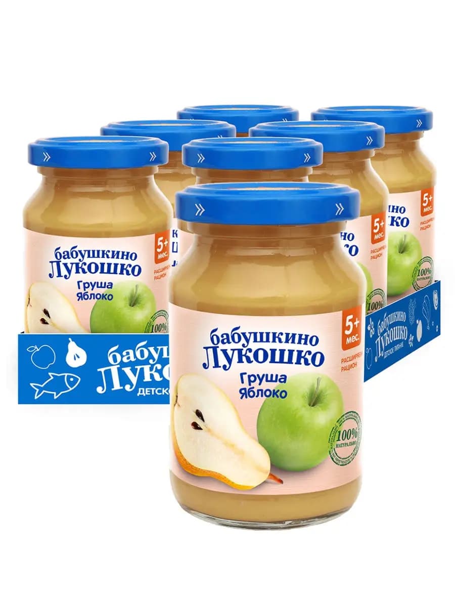 Пюре груша, яблоко, 5+мес, 190г (6 штук)