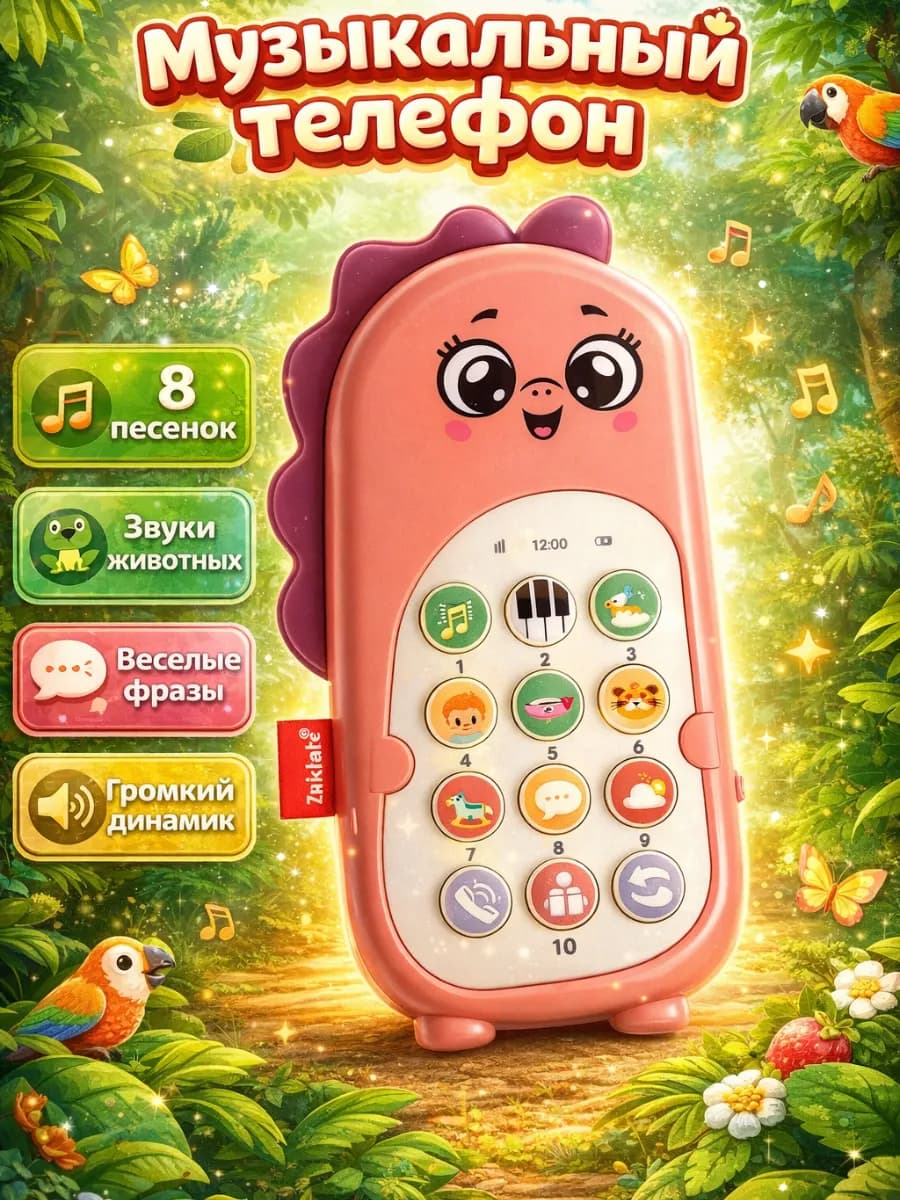 Музыкальный детский телефон Динозаврик