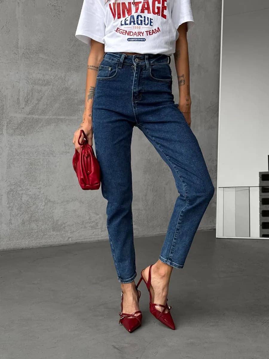 Джинсы с высокой посадкой мом бананы прямые скинни