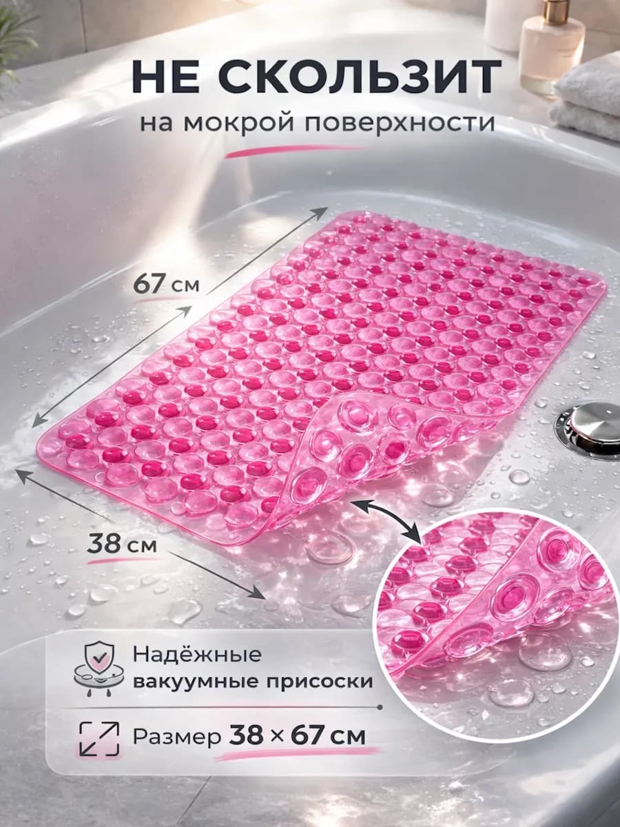 Коврик для ванной противоскользящий на присосках