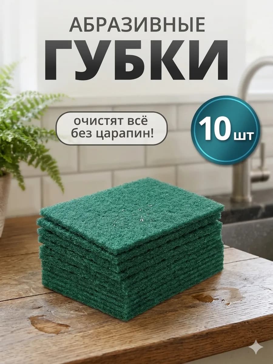 Губка хозяйственная Абразивная 10 шт