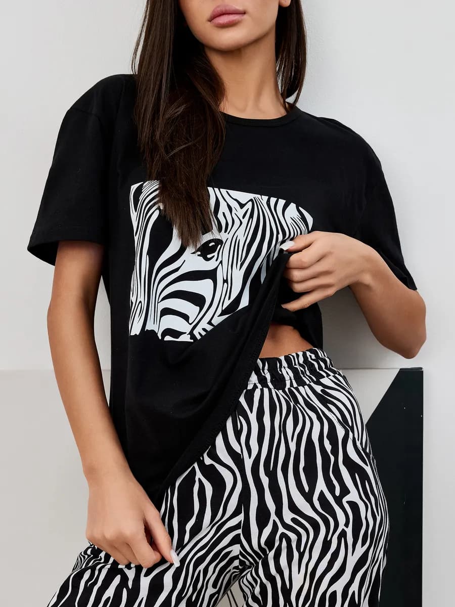 Летняя пижама со штанами и футболкой, домашний костюм