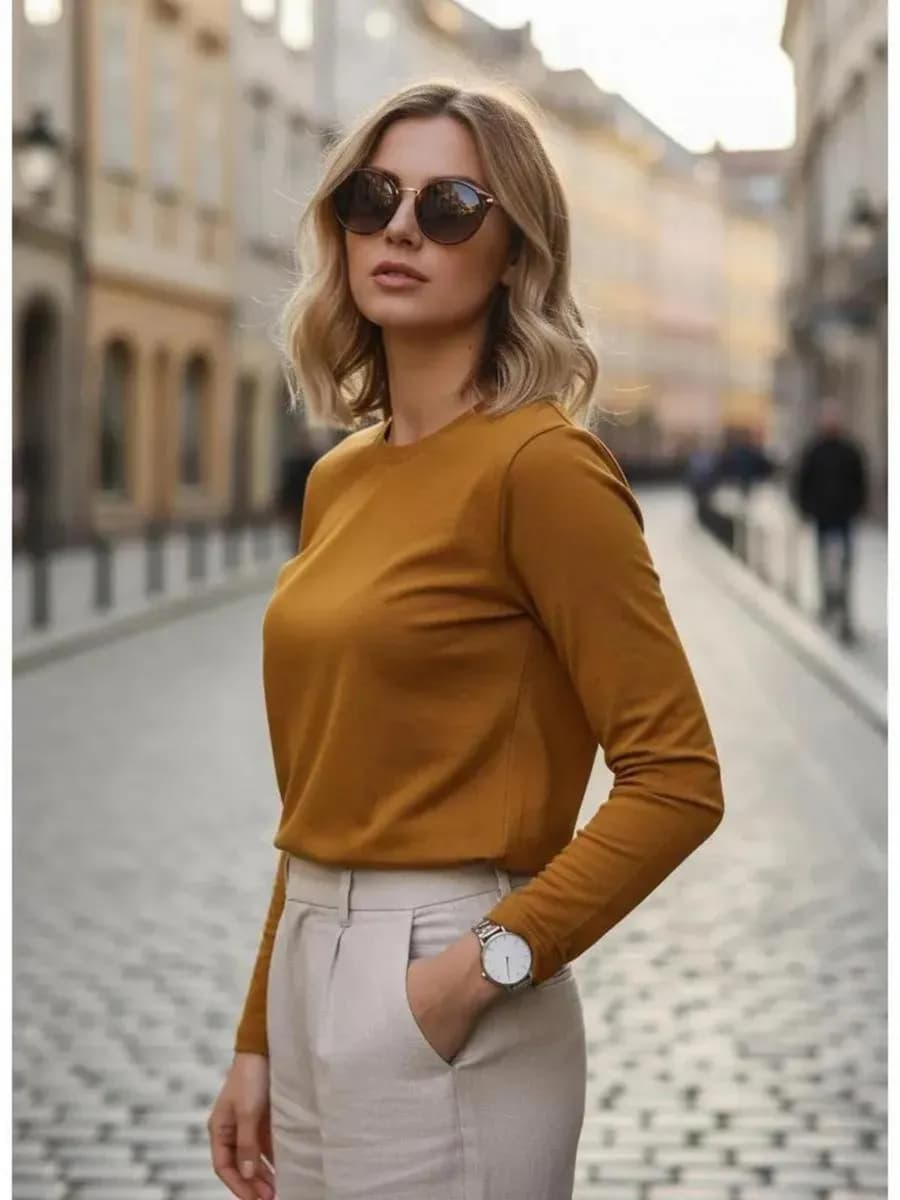 Лонгслив хлопок однотонный с длинным рукавом