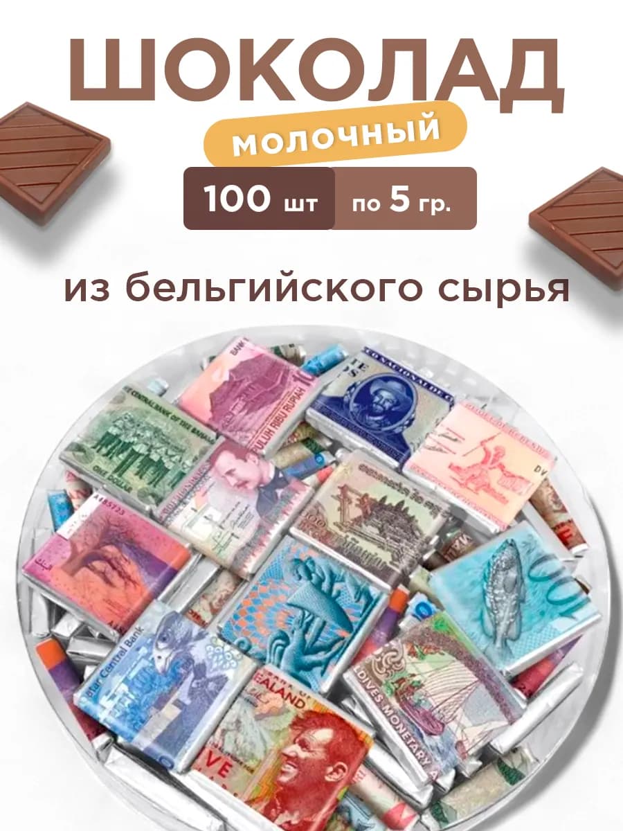 Шоколад молочный подарочный набор Валюты мира 500г