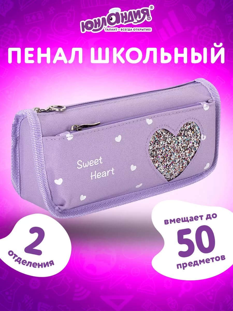 Пенал-косметичка школьный для девочек 2 отделения, 21х6х9 см