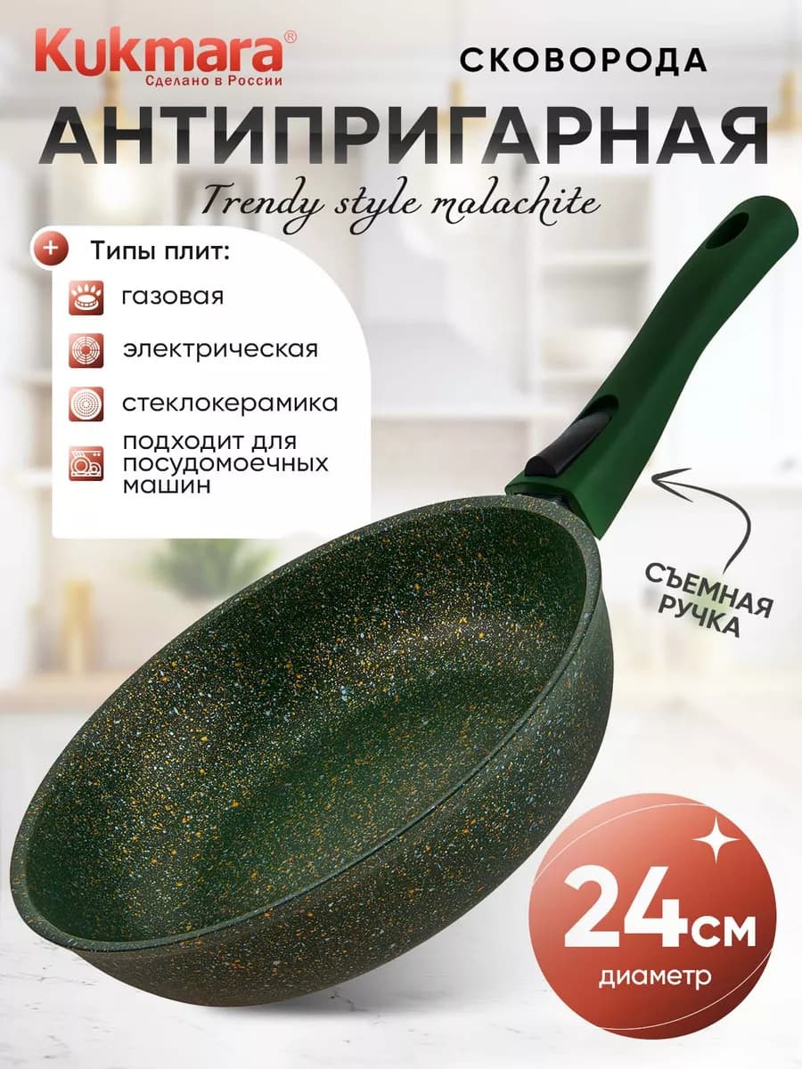 Сковорода антипригарная глубокая 24 см съемная ручка