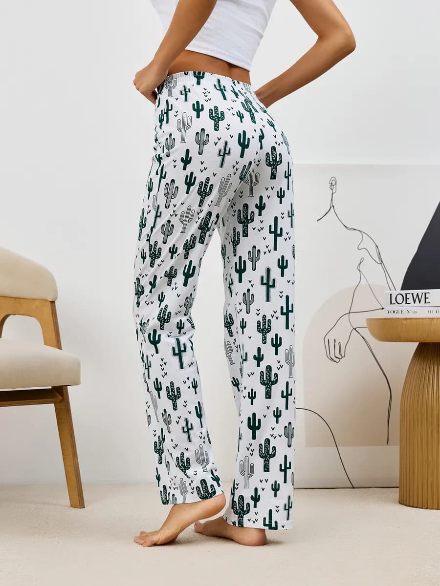 Брюки женские домашние трикотажные прямые хлопок - фото 1