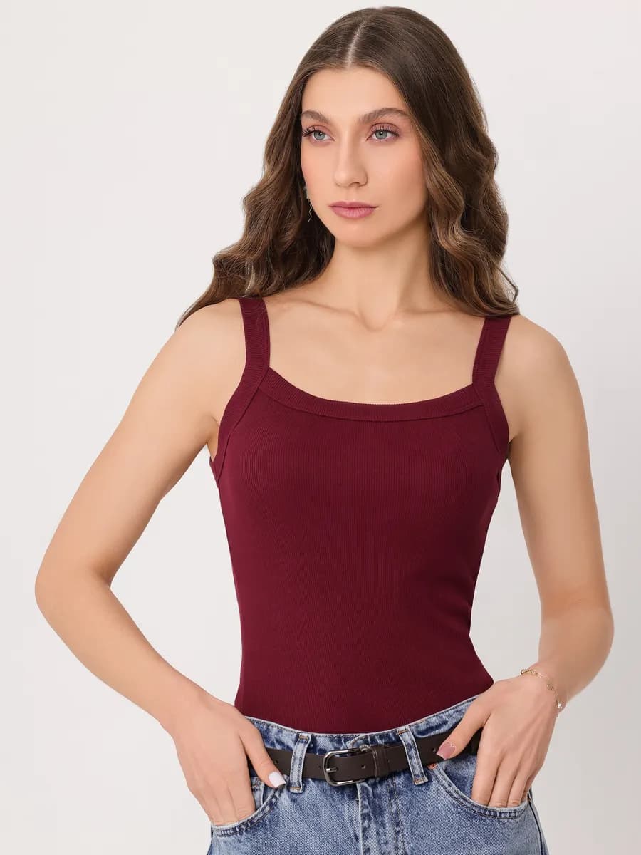 Майка базовая в рубчик на бретелях хлопок